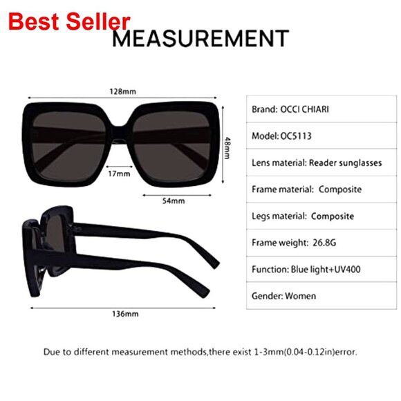 Oversized Square Reader Sunglasses with UV400 Protection and Blue Light Blocking main image 6